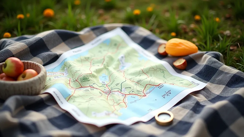 Detailed trail map and compass for navigation planning