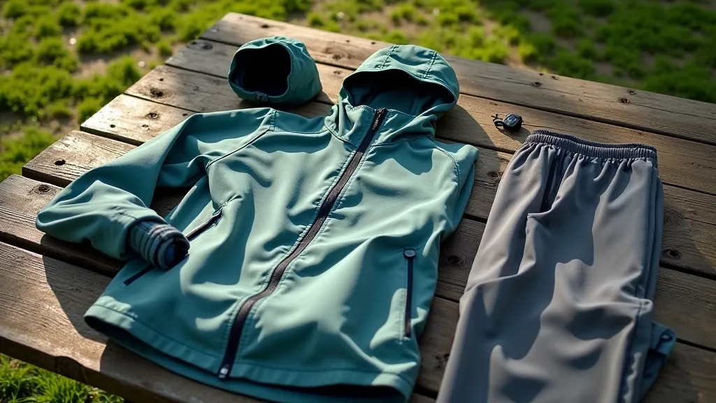 Layered hiking outfit including moisture-wicking base layer and lightweight jacket on a hiking trail