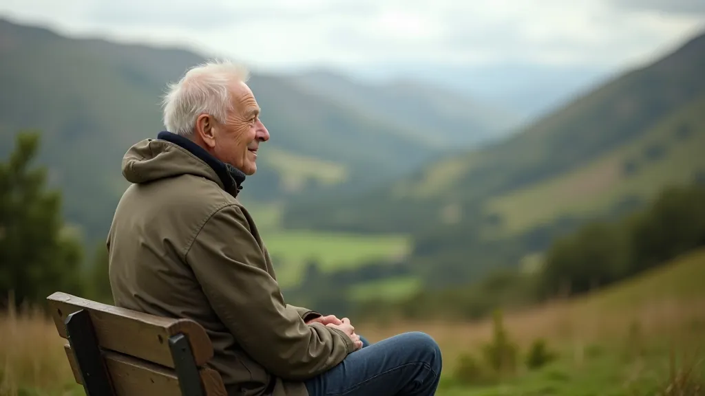 Older adult enjoying the view from a mountain trail overlook